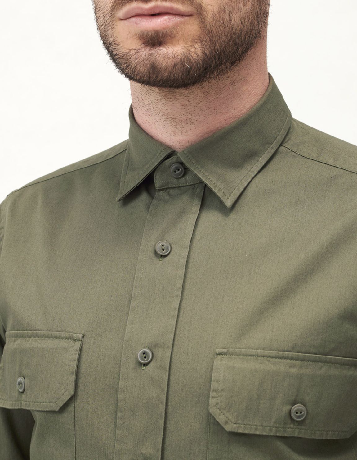 Camicia Collo italiano piccolo Tinta Unita Gabardina Verde militare Tailor Custom Fit 2