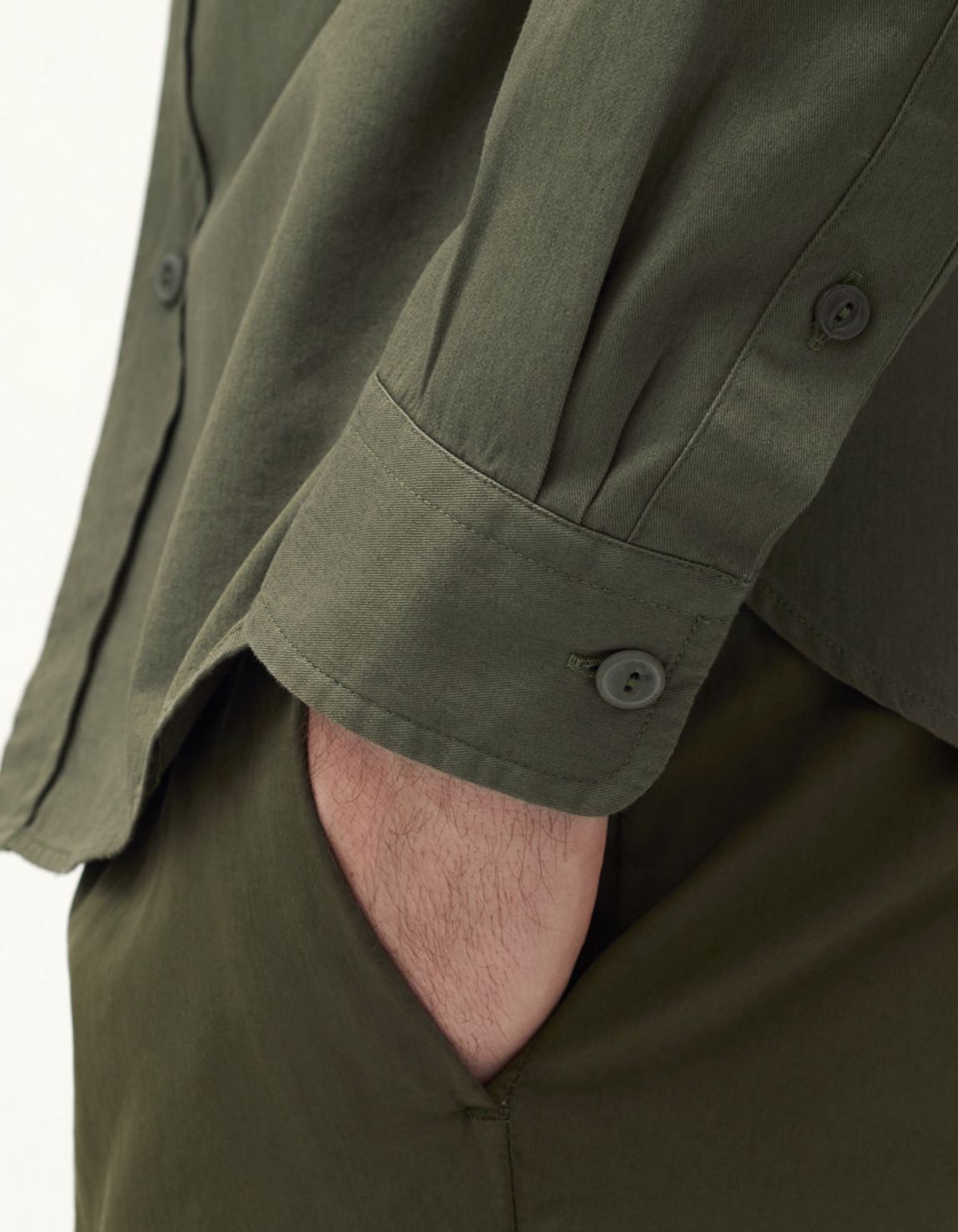 Camicia Collo italiano piccolo Tinta Unita Gabardina Verde militare Tailor Custom Fit 5