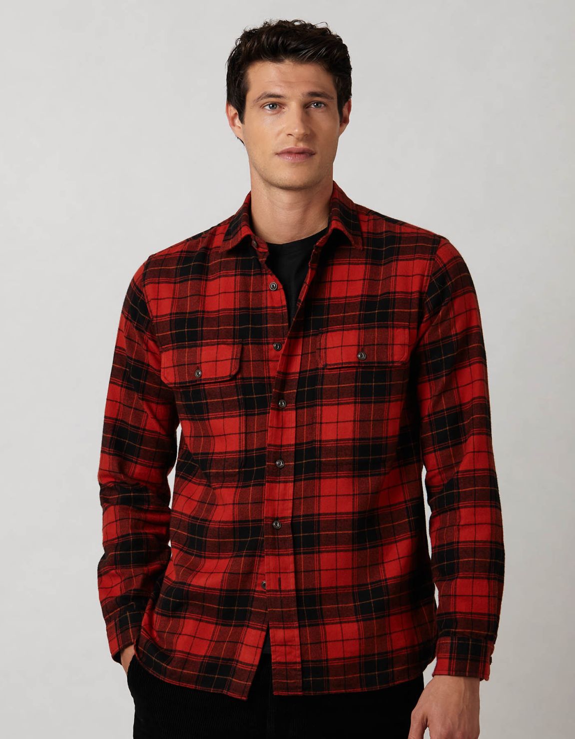 Red Twill Check Shirt Collar small spread Tailor Custom Fit 3