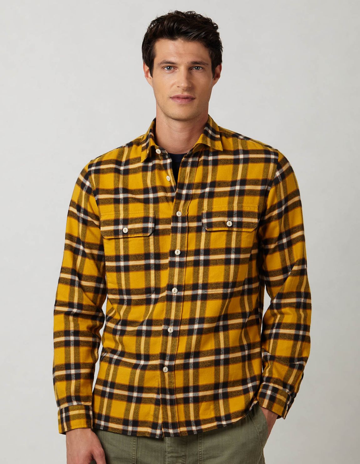 Yellow Twill Check Shirt Collar small spread Tailor Custom Fit 3
