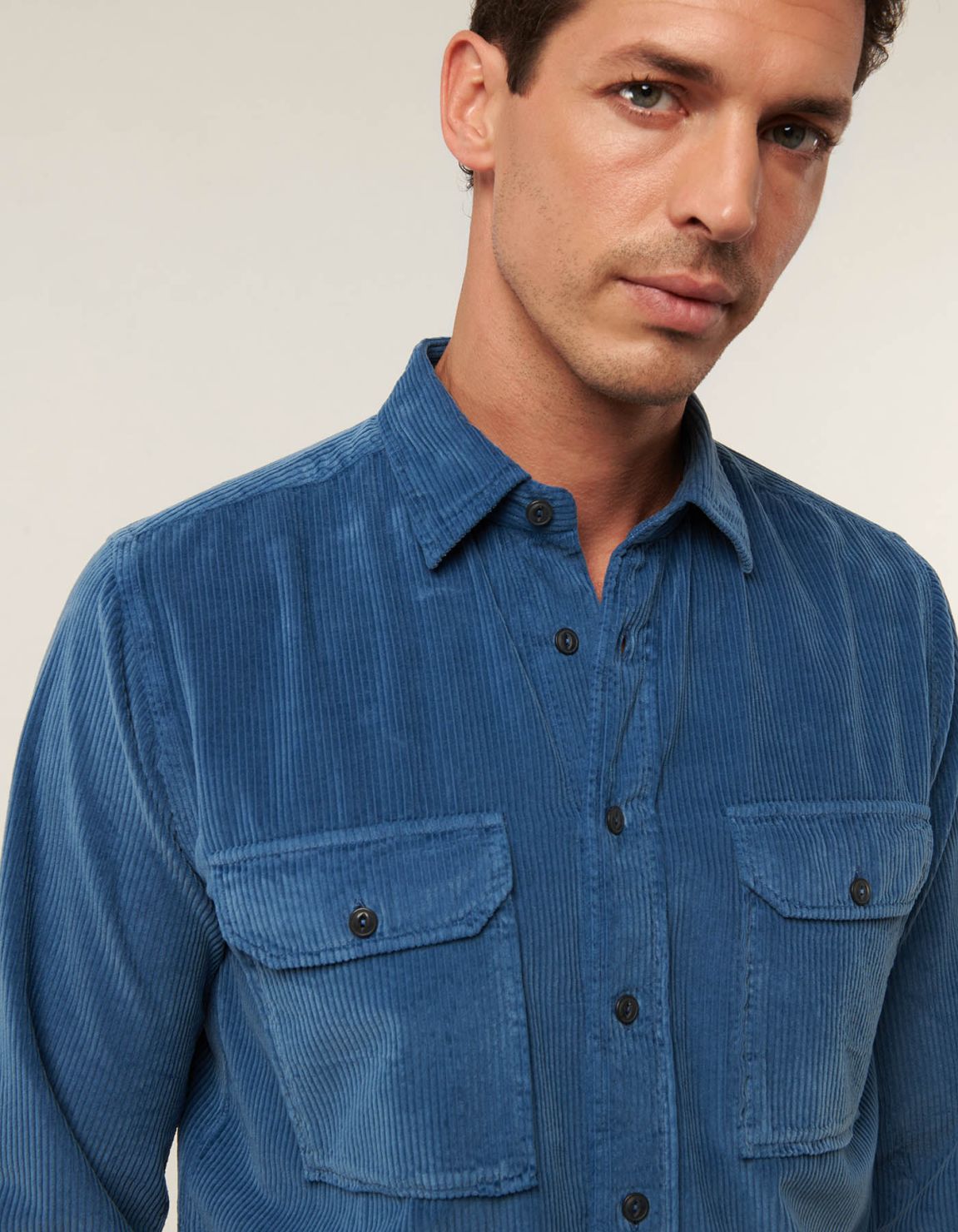 Camisa Cuello italiano pequeño Liso Terciopelo Azul oscuro Tailor Custom Fit 1
