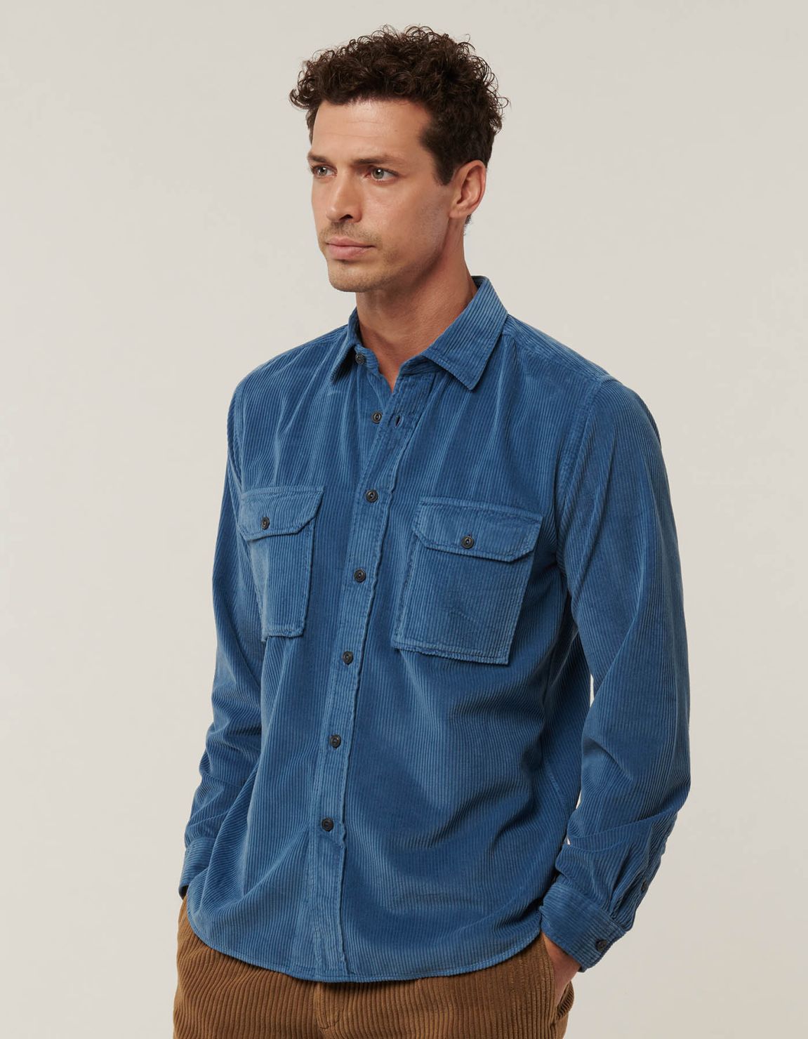 Camisa Cuello italiano pequeño Liso Terciopelo Azul oscuro Tailor Custom Fit 5