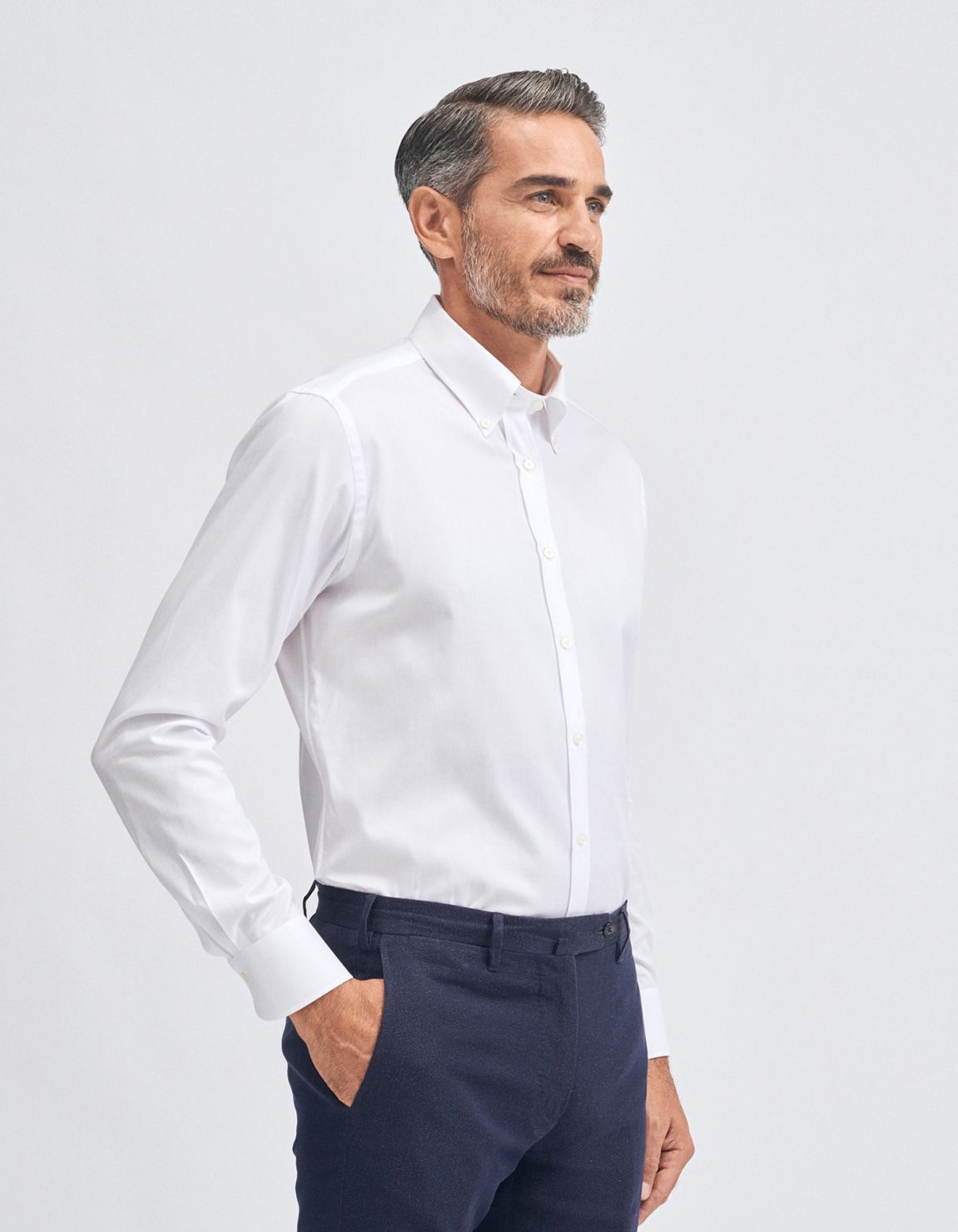 Camicia Collo button down Tinta Unita Pin point Bianco Tailor Custom Fit 1