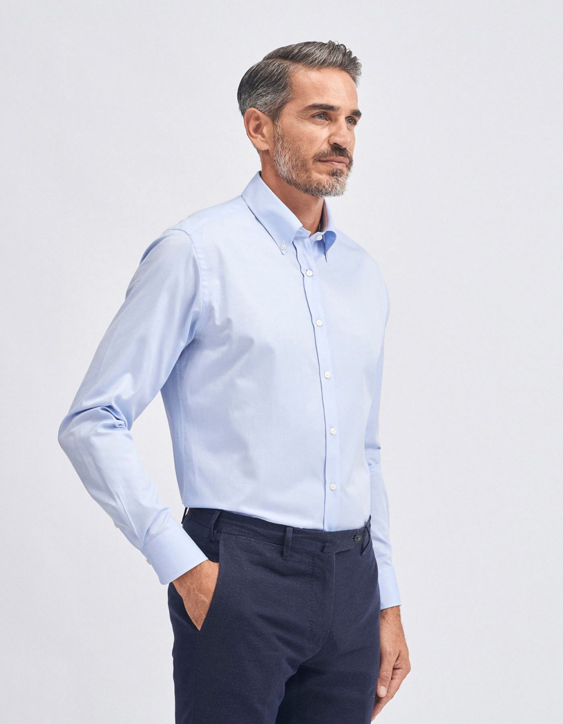 Shirt Collar button down Light Blue Pin point Tailor Custom Fit 1