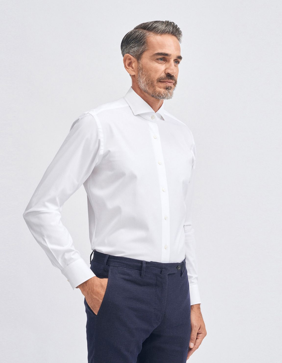 Hemd Uni Kragen Haifisch Twill Weiß Tailor Custom Fit 1