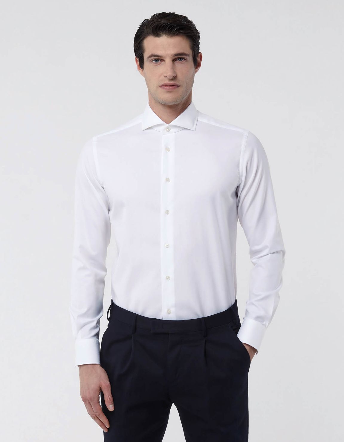 Camicia Collo francese Tinta Unita Twill Bianco Tailor Custom Fit 3