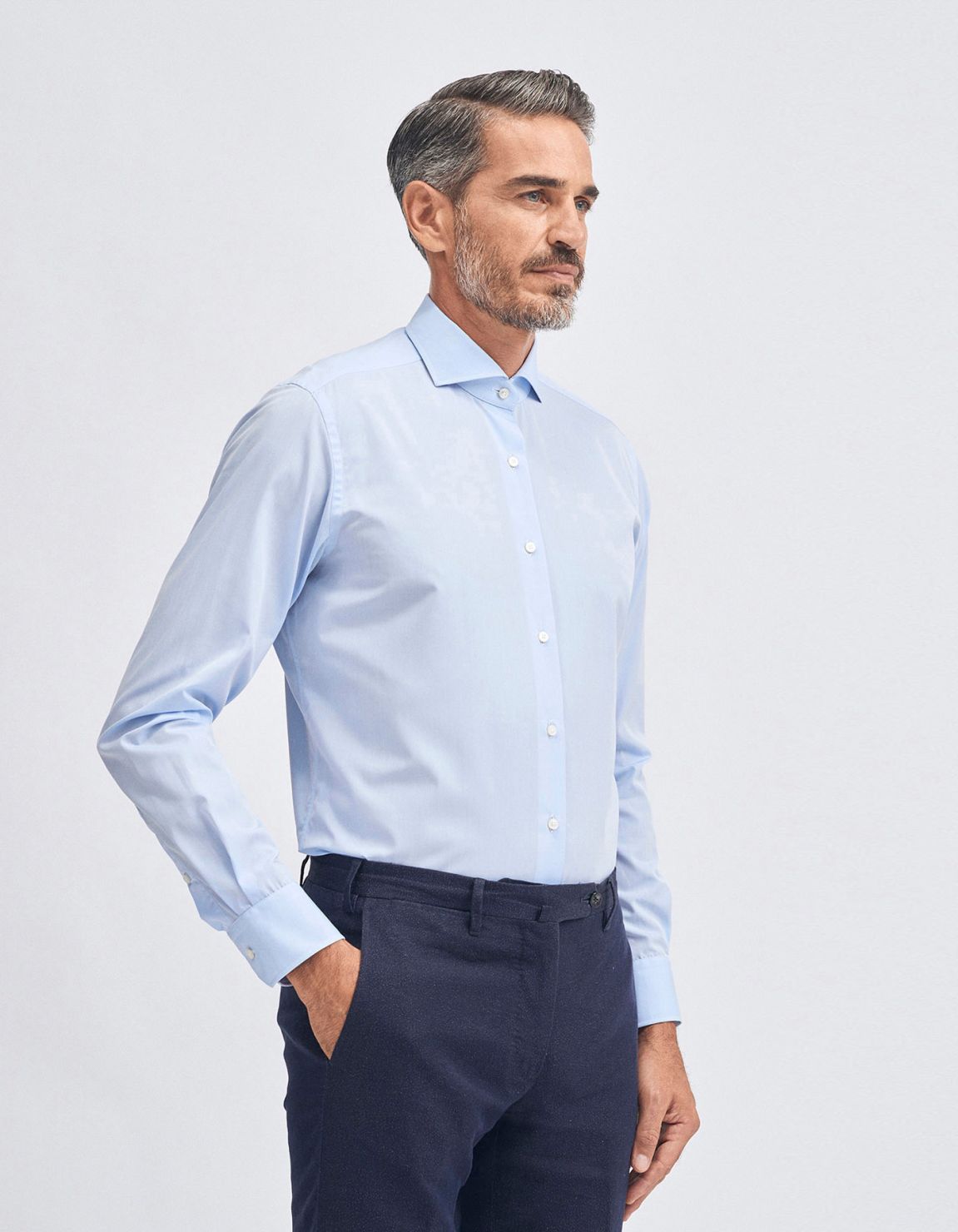 Shirt Collar cutaway Light Blue Poplin Tailor Custom Fit 1
