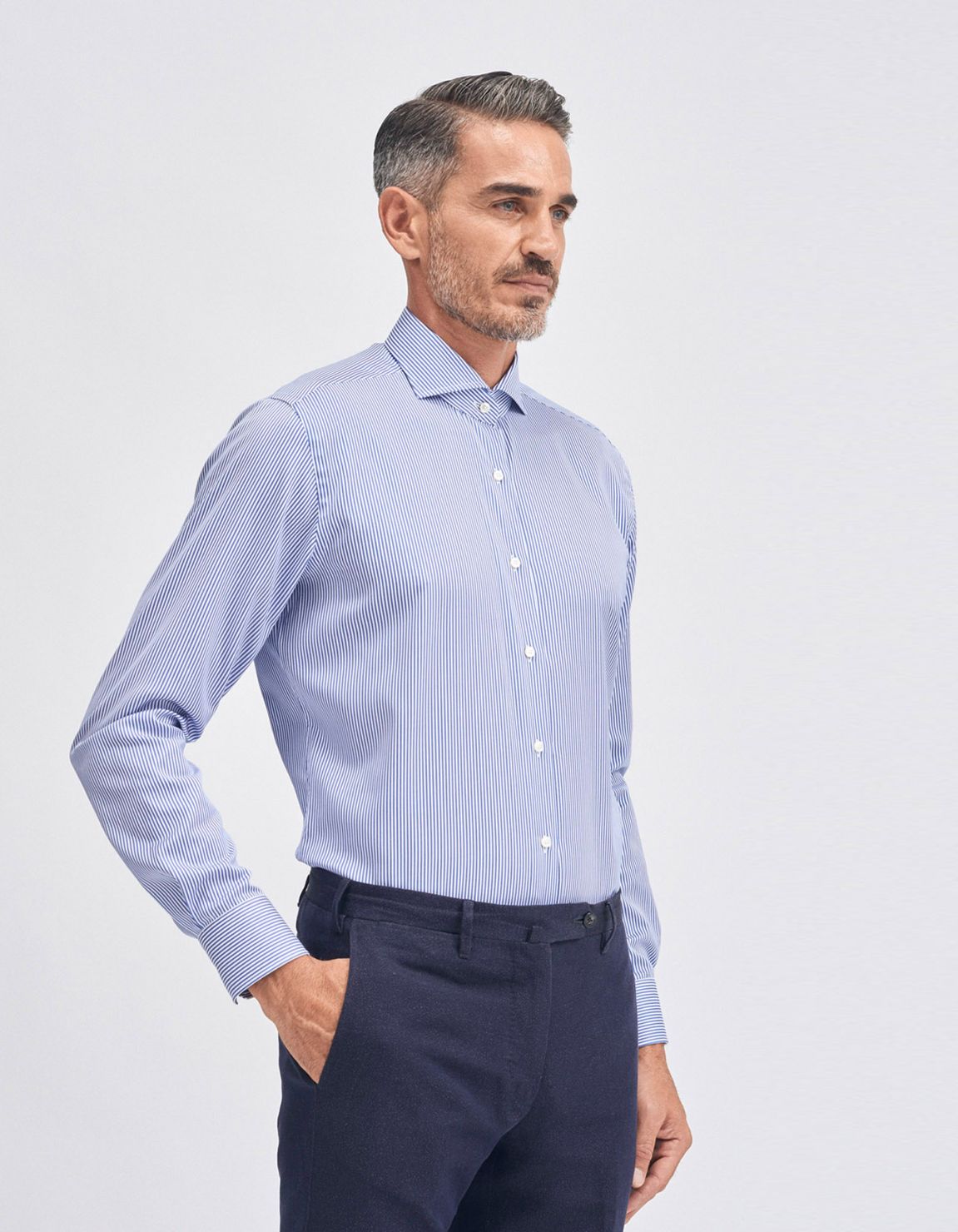 Camicia Collo francese Righe Twill Blu Tailor Custom Fit 1