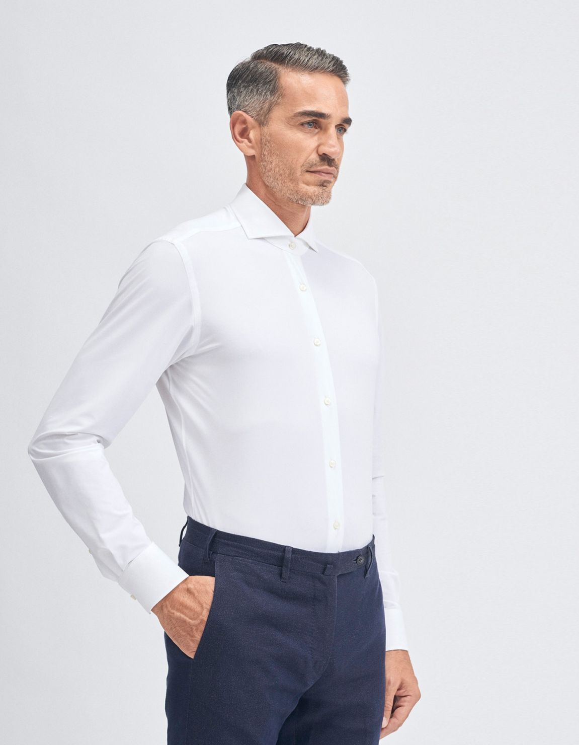 Camisa Cuello francés Liso Sarga Blanco Tailor Custom Fit 1