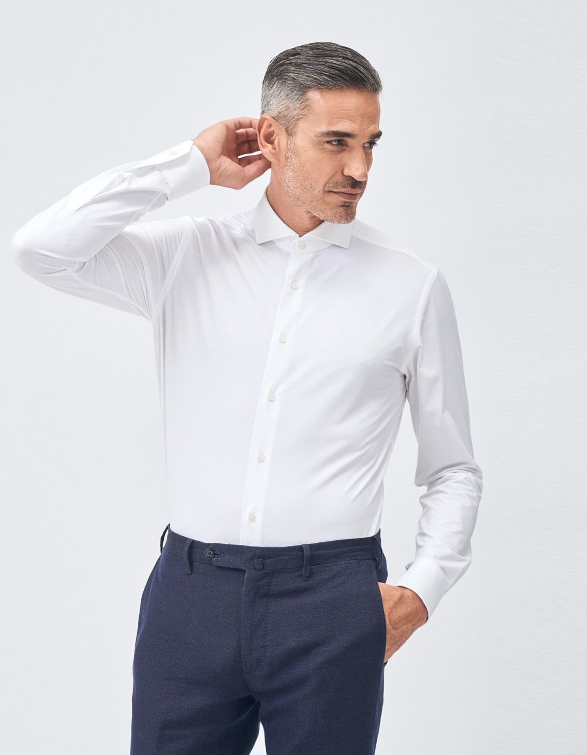 Camisa Cuello francés Liso Sarga Blanco Tailor Custom Fit 6