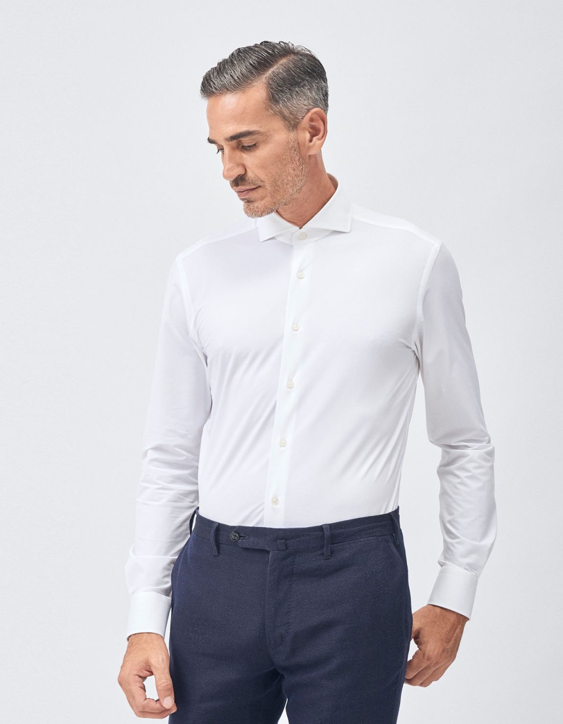 Camicia Collo francese Tinta Unita Twill Bianco Tailor Custom Fit 5