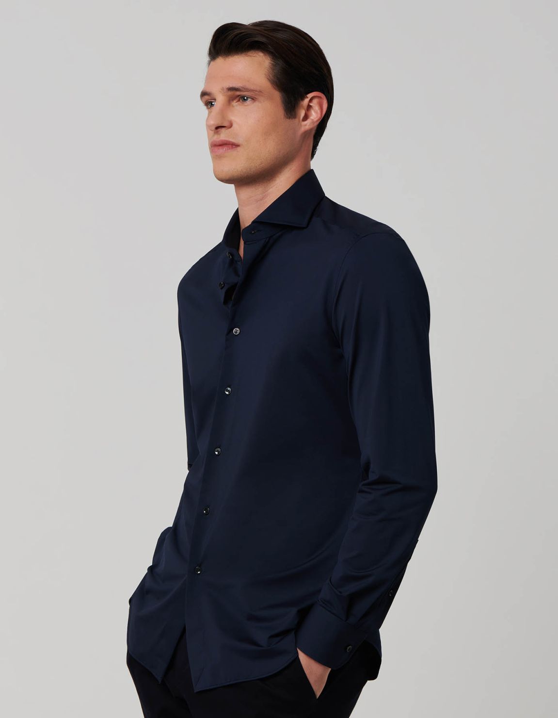 Navy Blue Textured Solid colour Shirt Collar cutaway Tailor Custom Fit 3