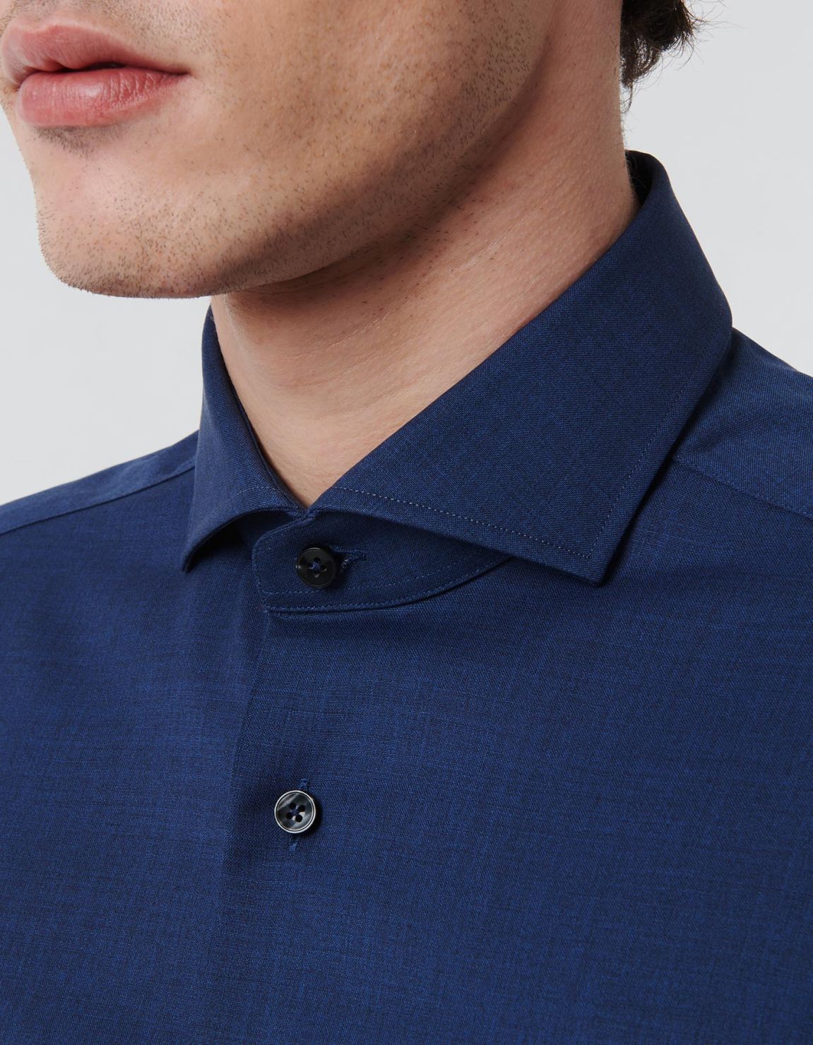 Camicia Collo francese Tinta Unita Tela Blu scuro Tailor Custom Fit 2
