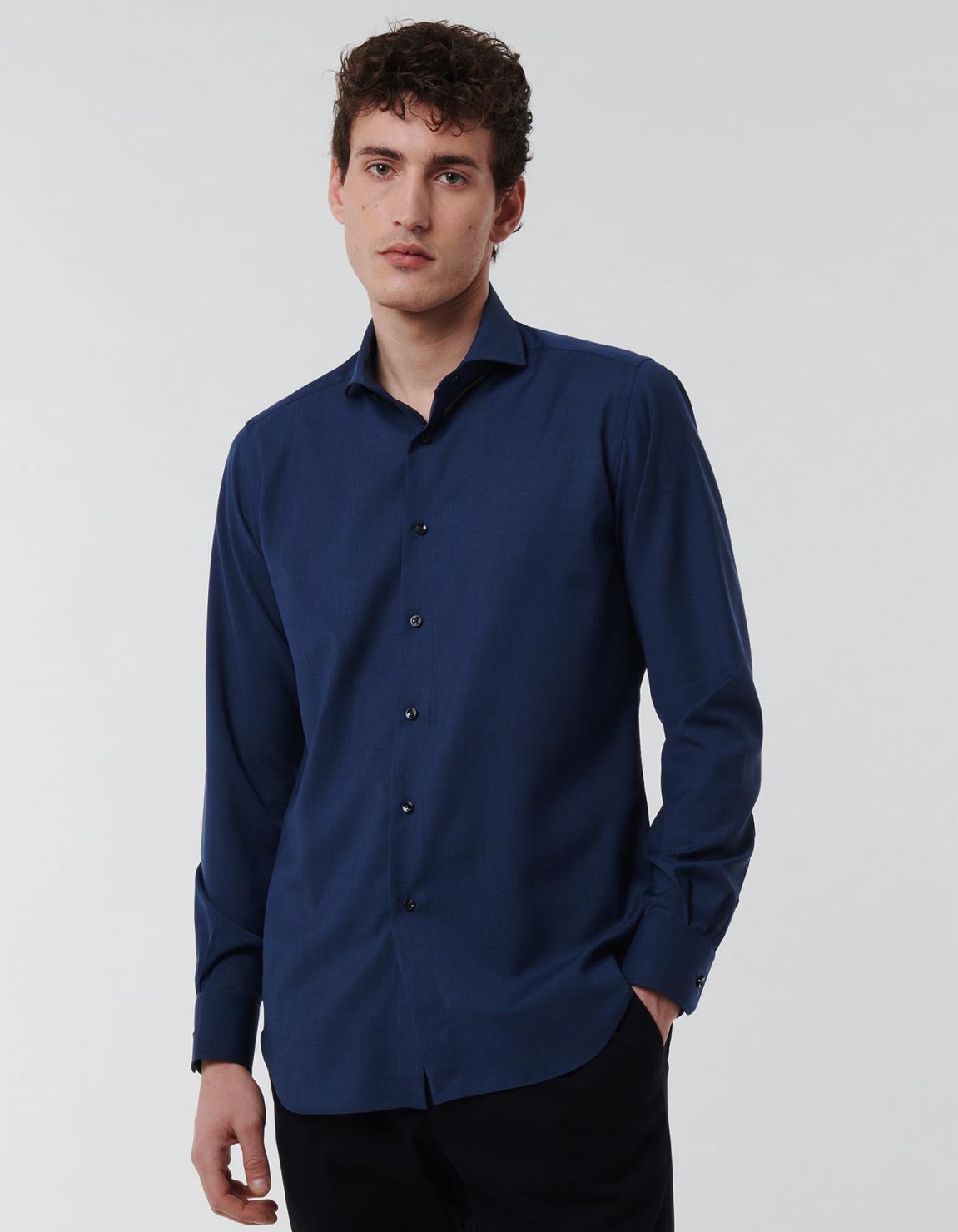 Camicia Collo francese Tinta Unita Tela Blu scuro Tailor Custom Fit 7