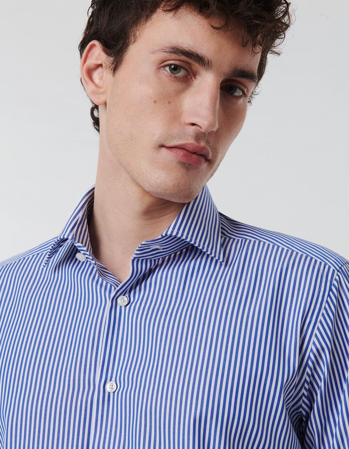 Camicia Collo italiano Righe Popeline Blu Tailor Custom Fit 3