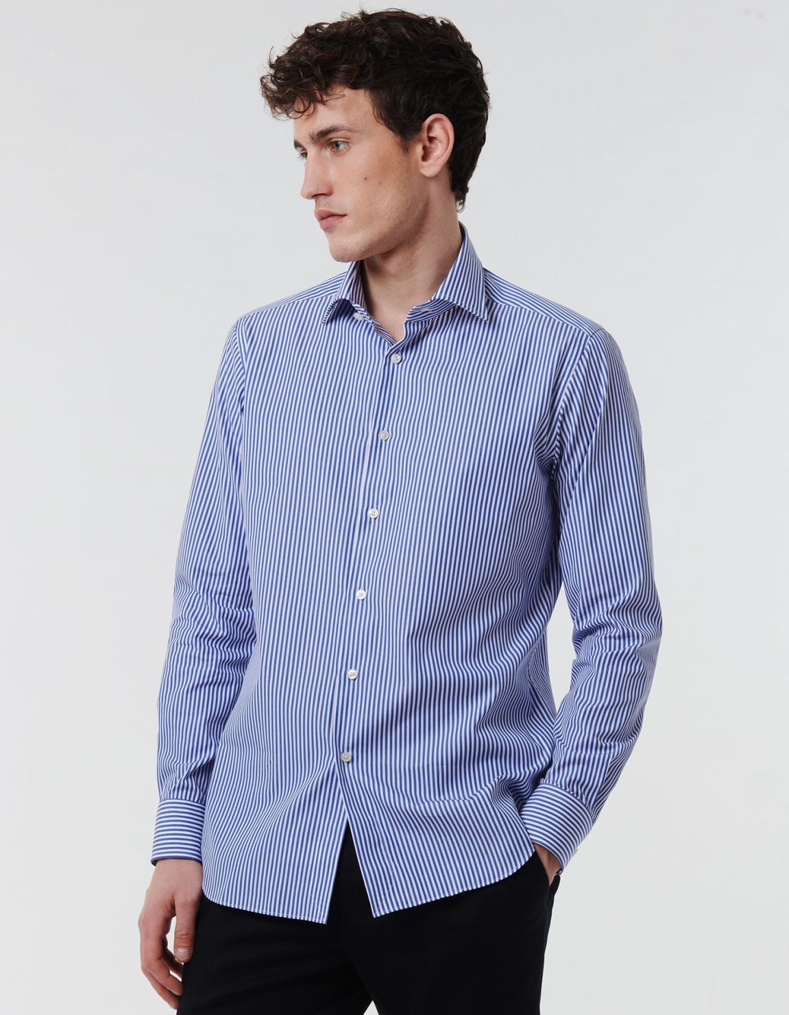 Camicia Collo italiano Righe Popeline Blu Tailor Custom Fit 6