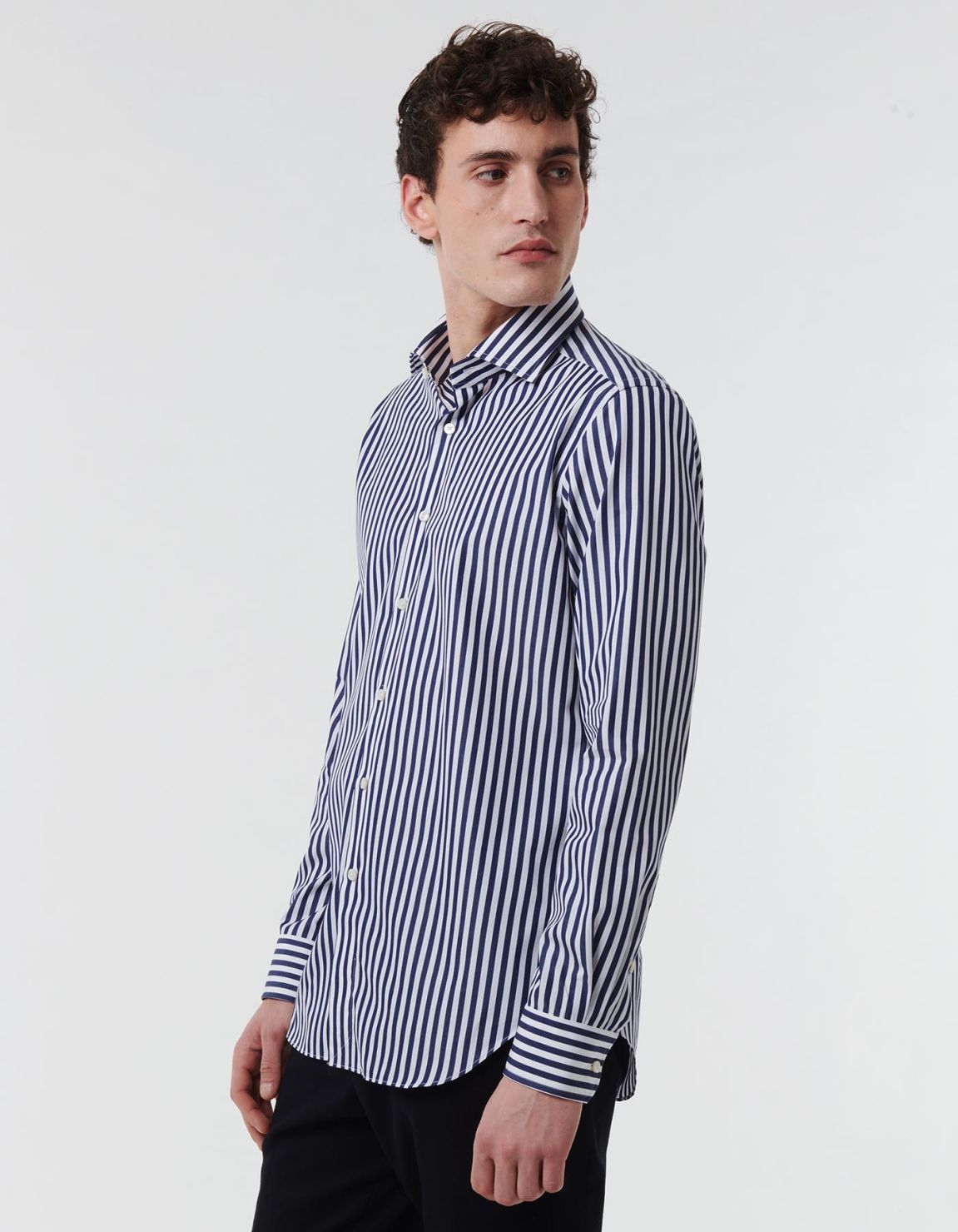 Dark Blue Poplin Stripe Shirt Collar spread Tailor Custom Fit 6