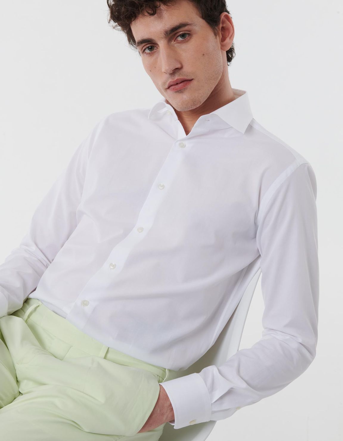 Camisa Cuello italiano Liso Oxford Blanco Tailor Custom Fit 3