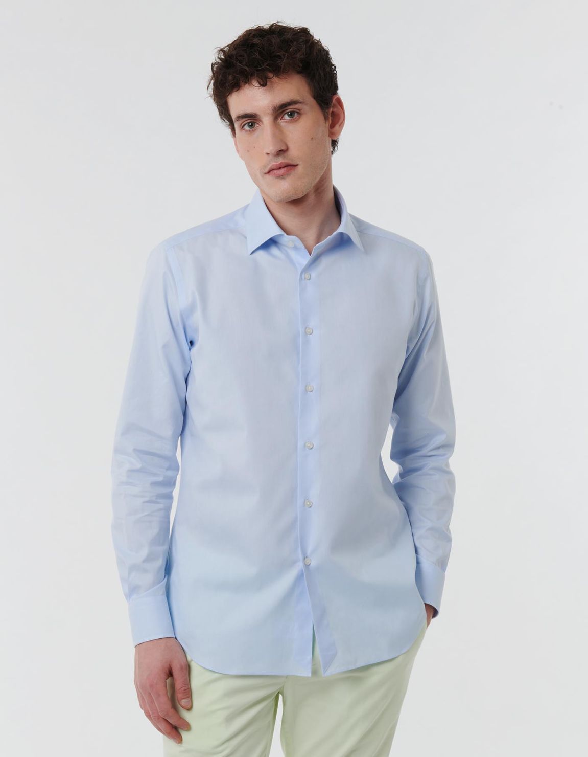 Camicia Collo italiano Tinta Unita Oxford Celeste Tailor Custom Fit 3