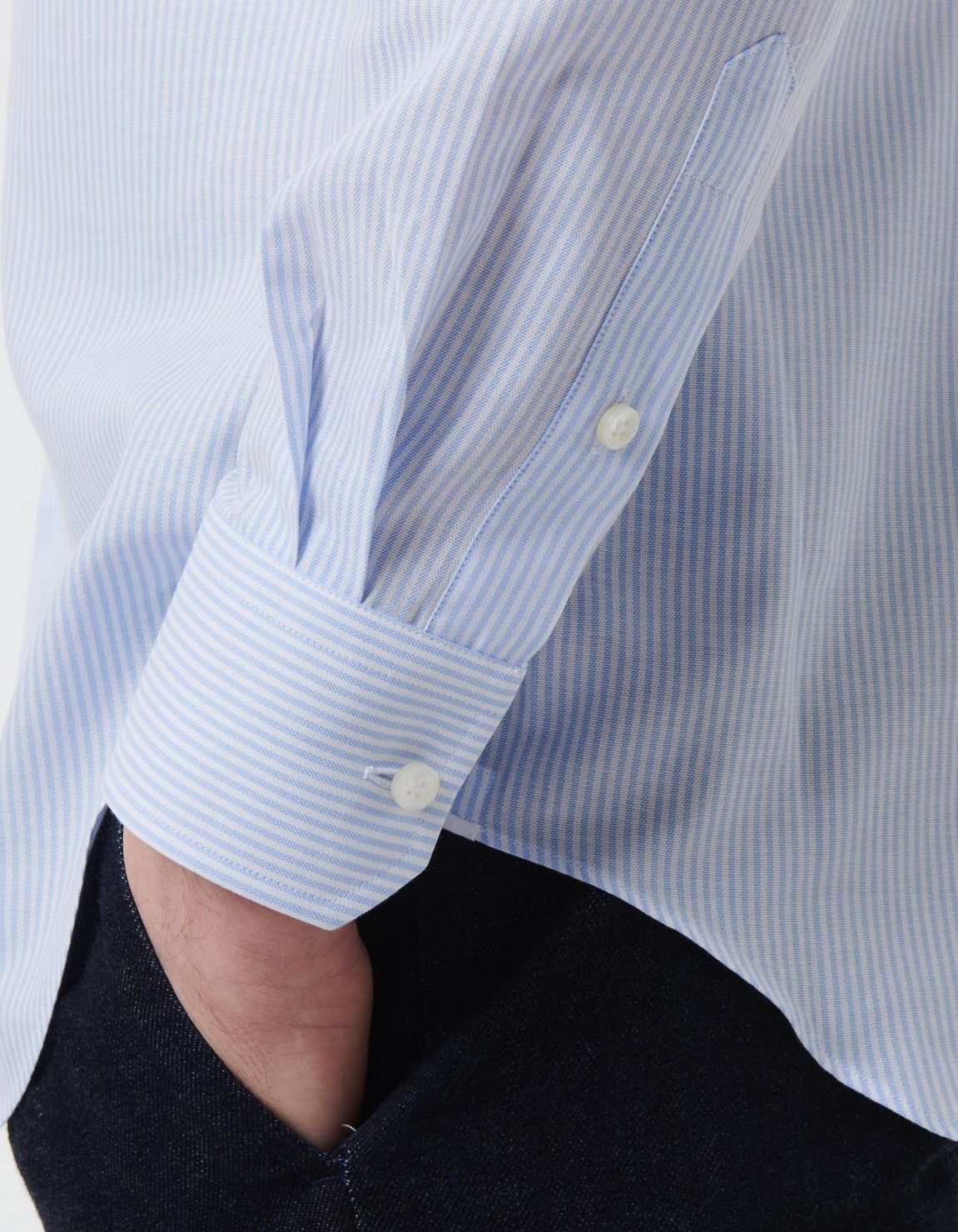 Camisa Cuello italiano Rayas Oxford Celeste Tailor Custom Fit 5