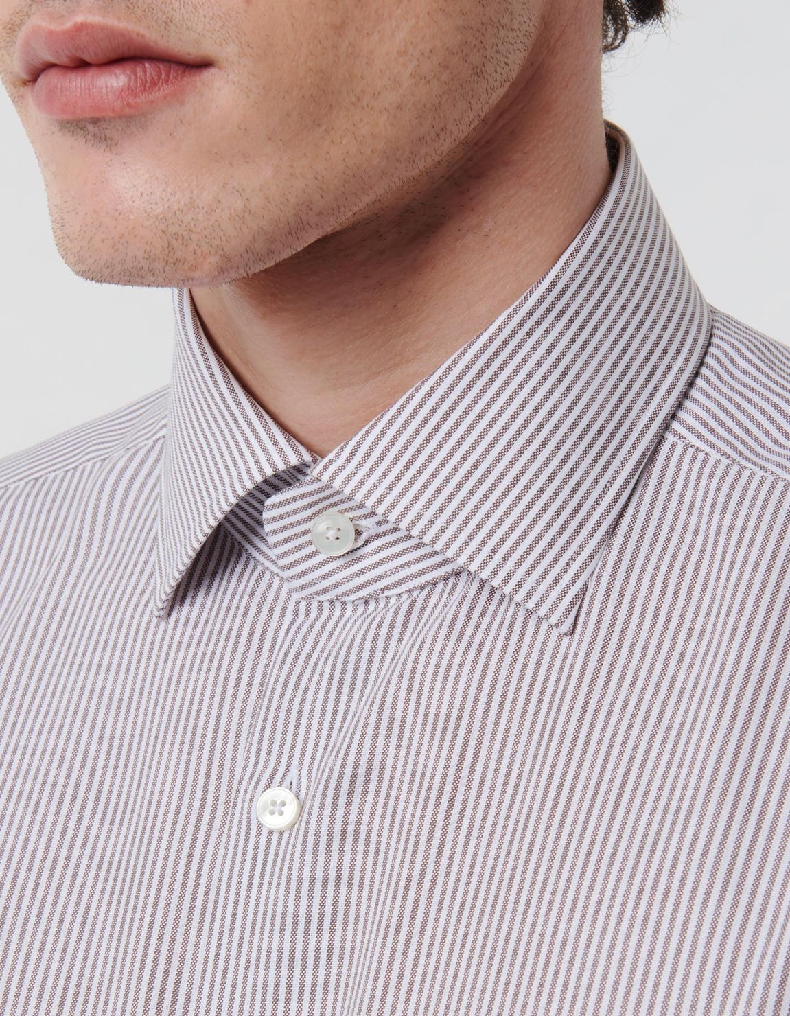 Brown Oxford Stripe Shirt Collar spread Tailor Custom Fit 2