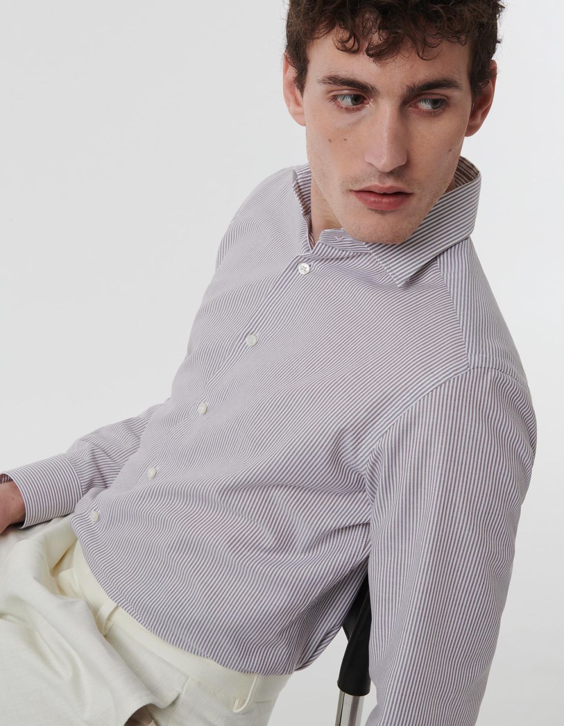 Brown Oxford Stripe Shirt Collar spread Tailor Custom Fit 6