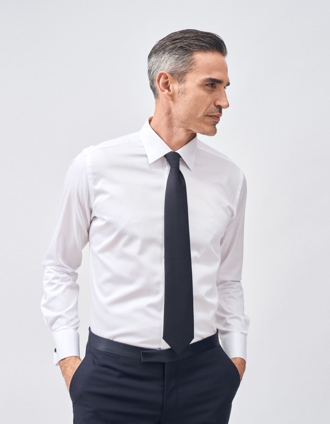 Camisa Cuello italiano Blanco Tela Liso Tailor Custom Fit 6