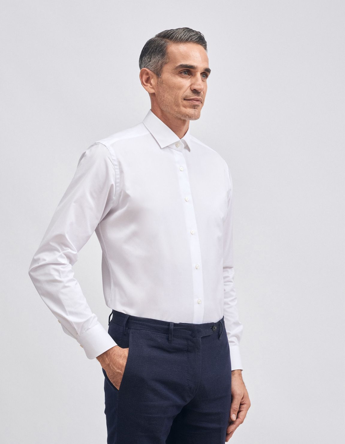 Camisa Cuello francés pequeño Blanco Sarga Liso Tailor Custom Fit 1