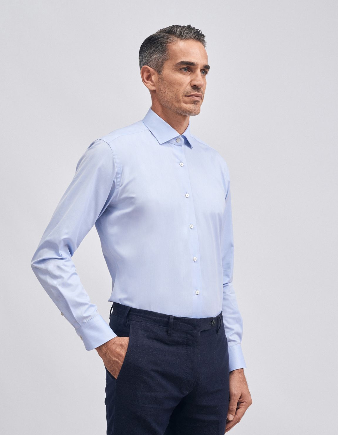 Shirt Collar small cutaway Light Blue Twill Tailor Custom Fit 1
