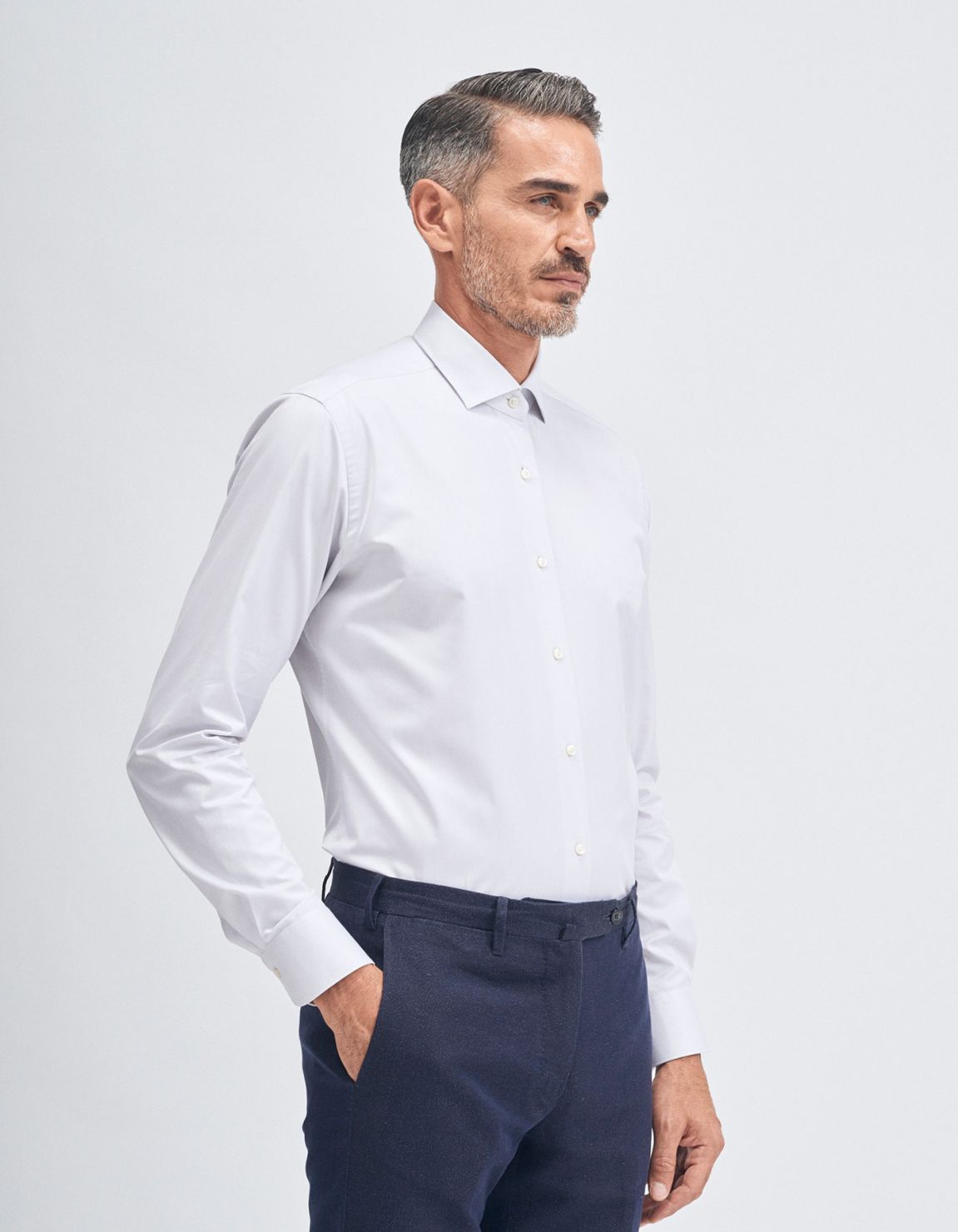 Chemise Col français petit Gris clair Twill Unie Tailor Custom Fit 1