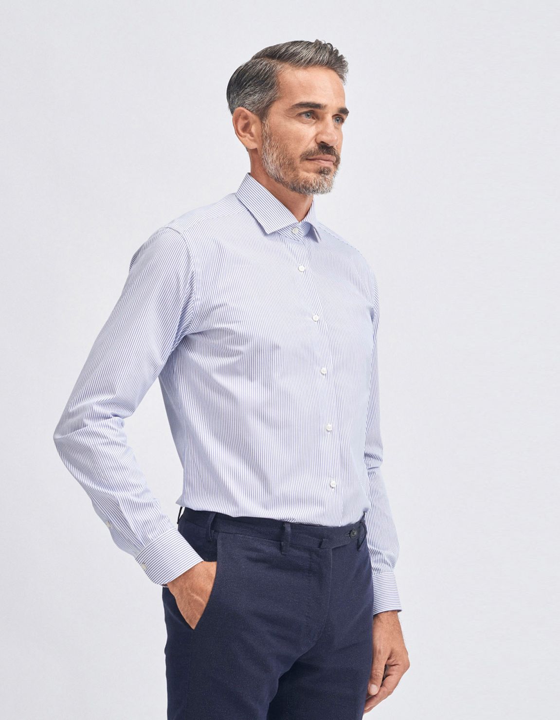 Shirt Collar small cutaway Blue Poplin Tailor Custom Fit 1