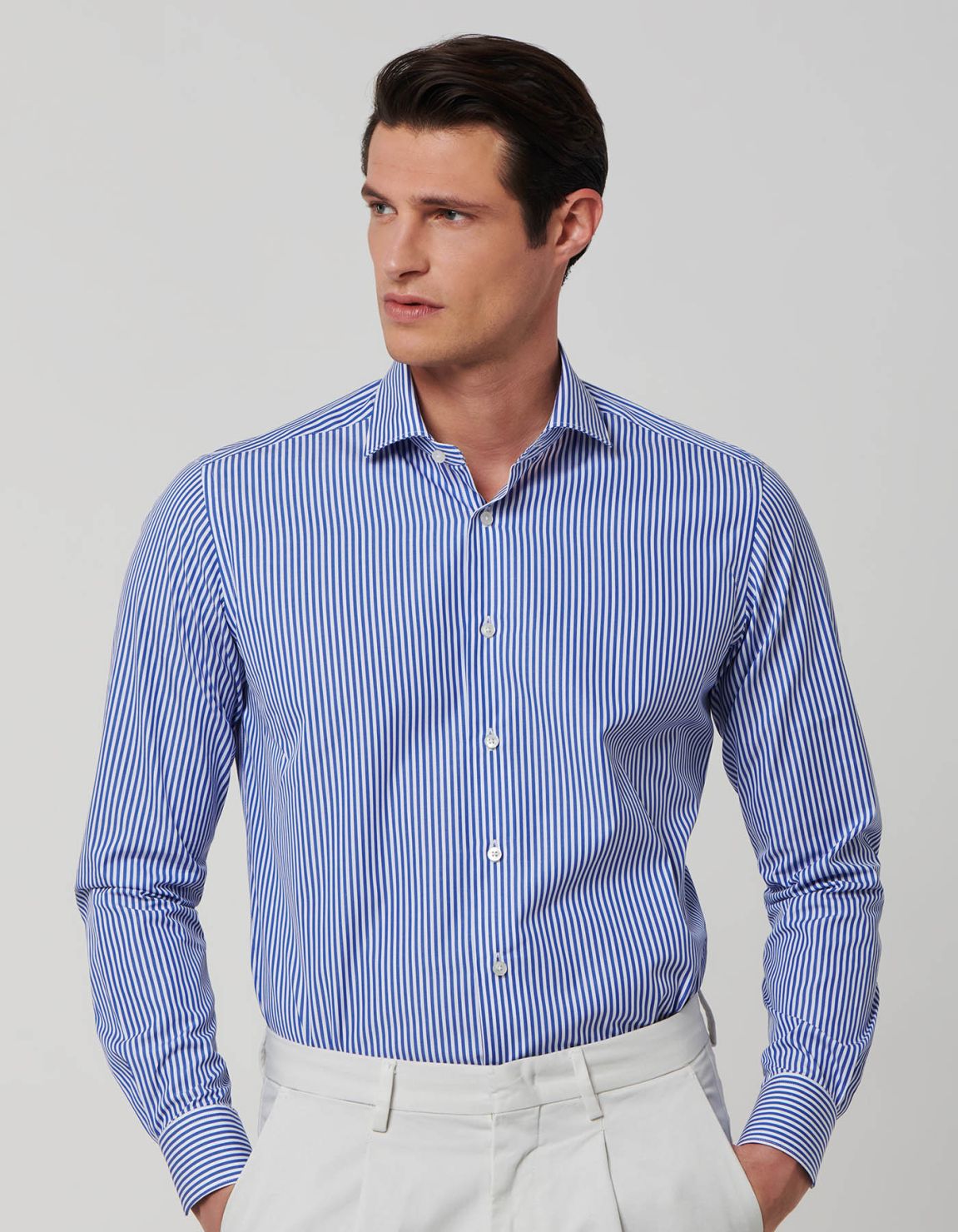 Camisa Cuello francés pequeño Azul Popelina Rayas Tailor Custom Fit 1