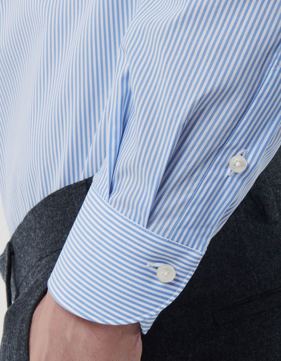 Camicia Collo francese piccolo Righe Popeline Celeste Tailor Custom Fit 5
