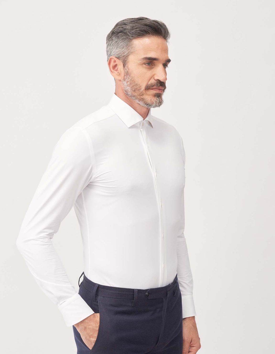 Camicia Collo francese piccolo Tinta Unita Twill Bianco Tailor Custom Fit 1