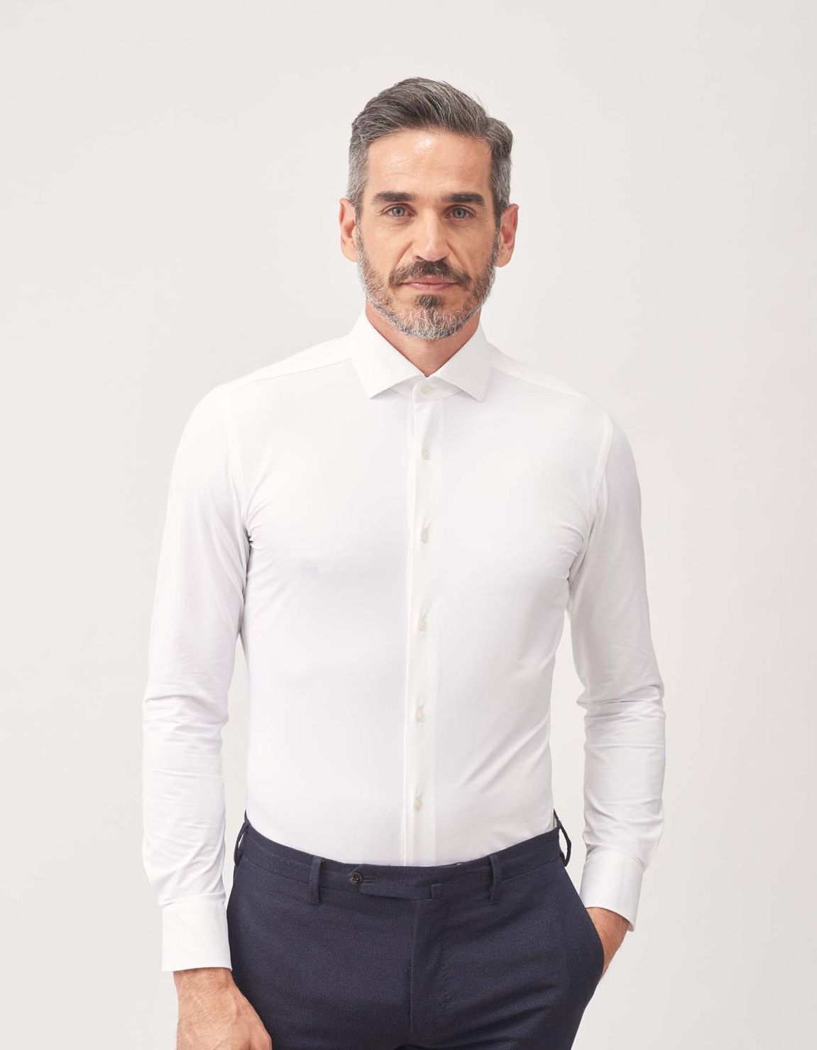 Camicia Collo francese piccolo Tinta Unita Twill Bianco Tailor Custom Fit 6