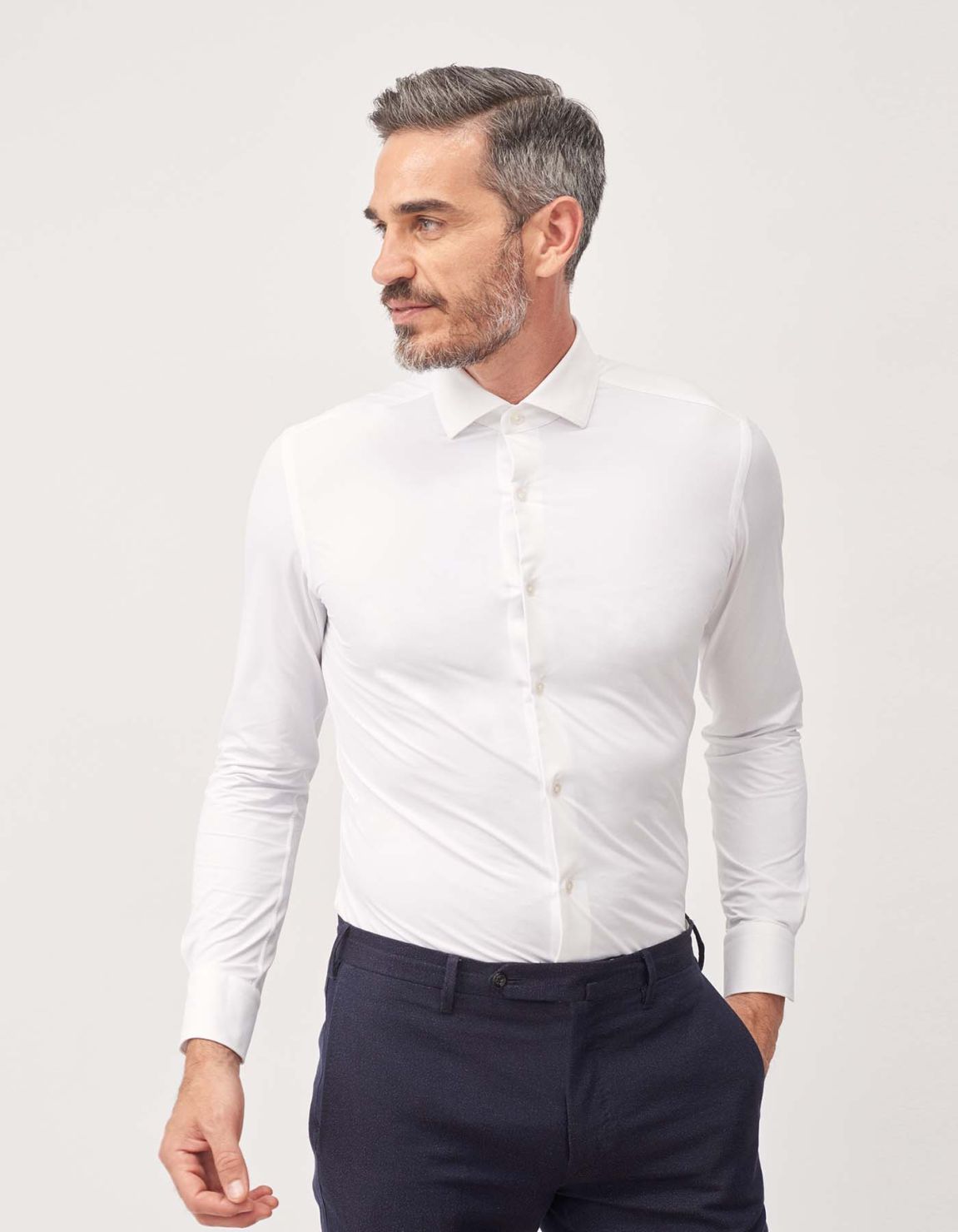 Camicia Collo francese piccolo Tinta Unita Twill Bianco Tailor Custom Fit 5