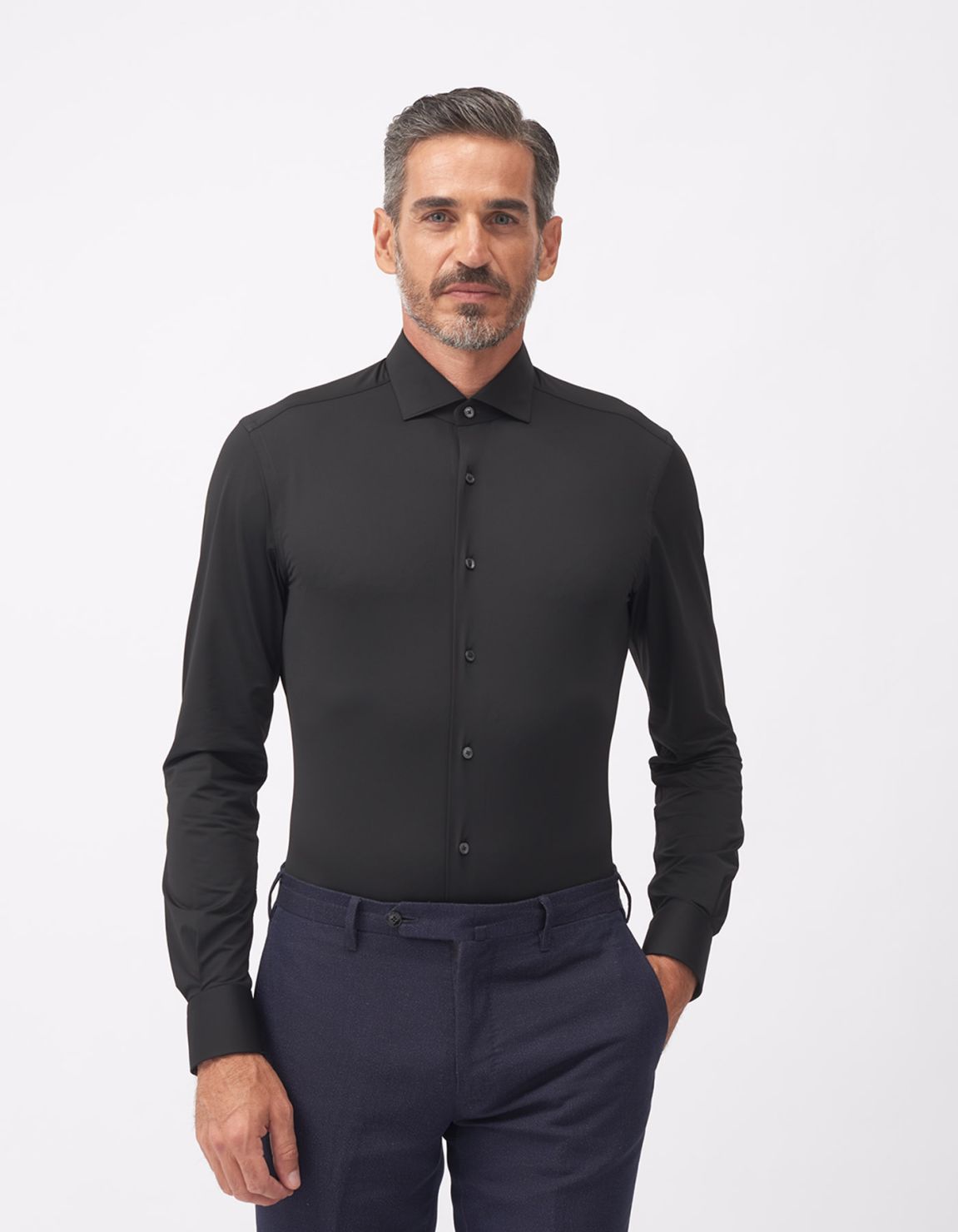 Camicia Collo francese piccolo Tinta Unita Twill Nero Tailor Custom Fit 6