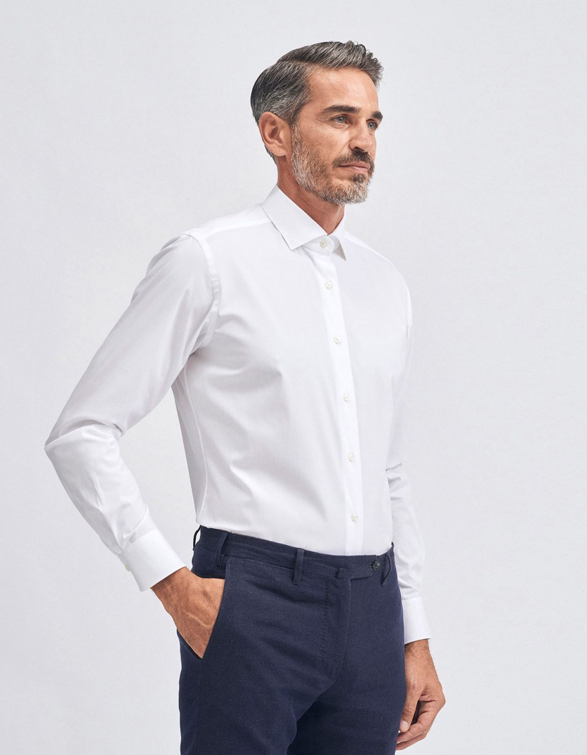 Camisa Cuello francés pequeño Blanco Tela Liso Tailor Custom Fit 1