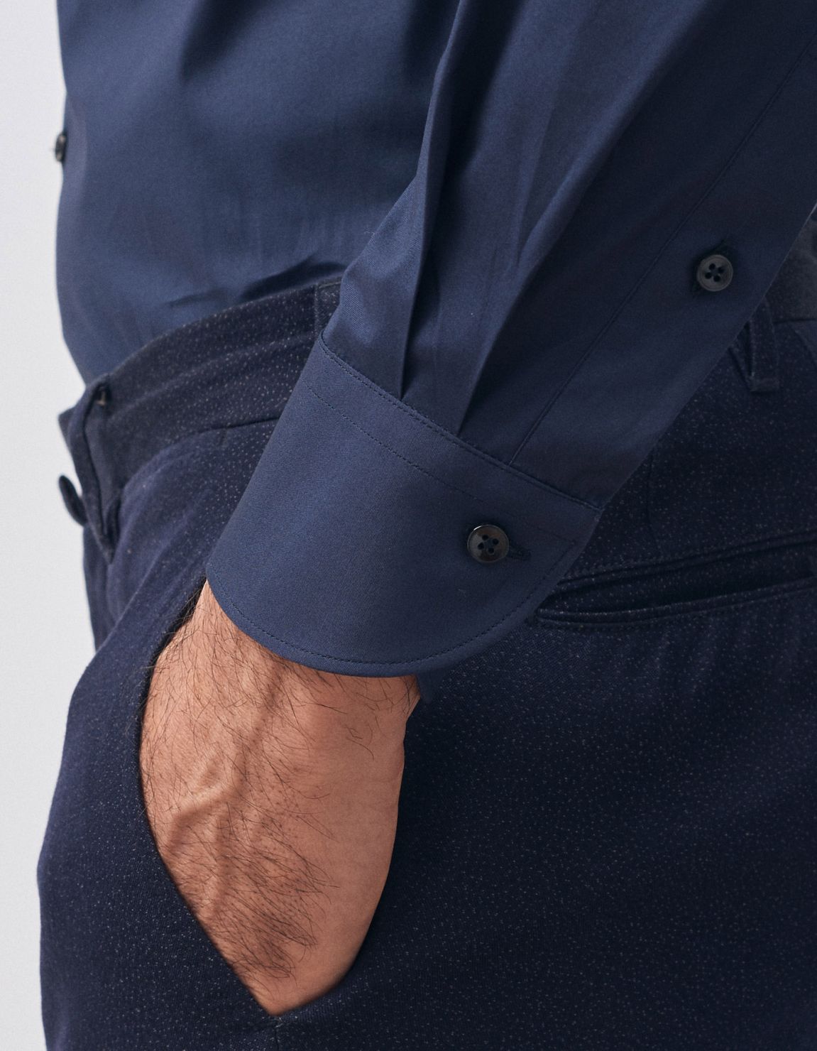 Camicia Collo francese piccolo Tinta Unita Tela Blu navy Tailor Custom Fit 4