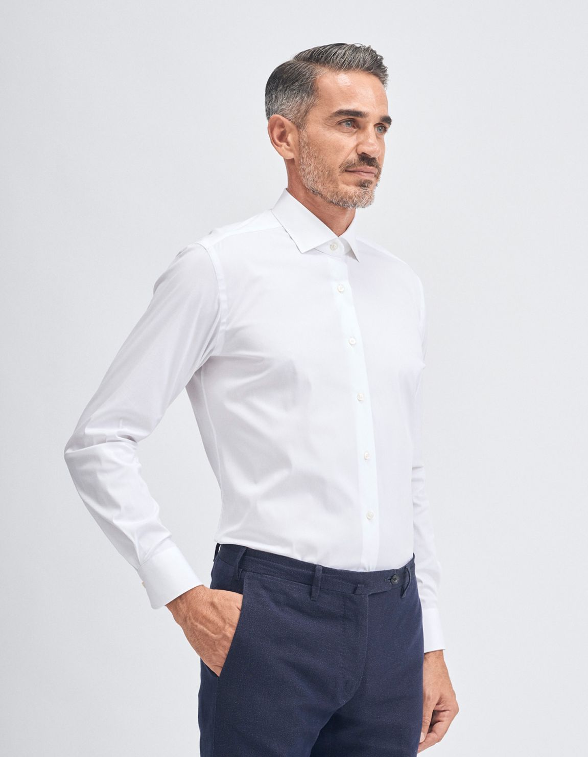 Camisa Cuello francés pequeño Blanco Tela Liso Tailor Custom Fit 1