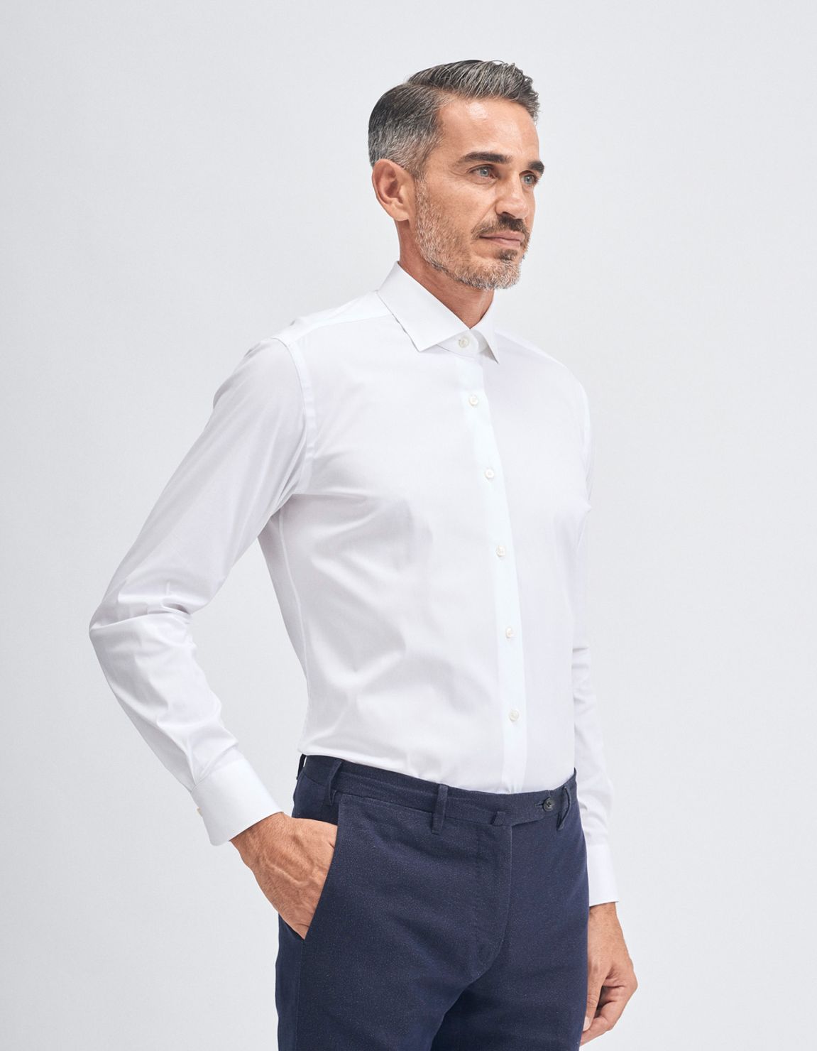 Chemise Col français petit Blanc Toile Unie Tailor Custom Fit 1