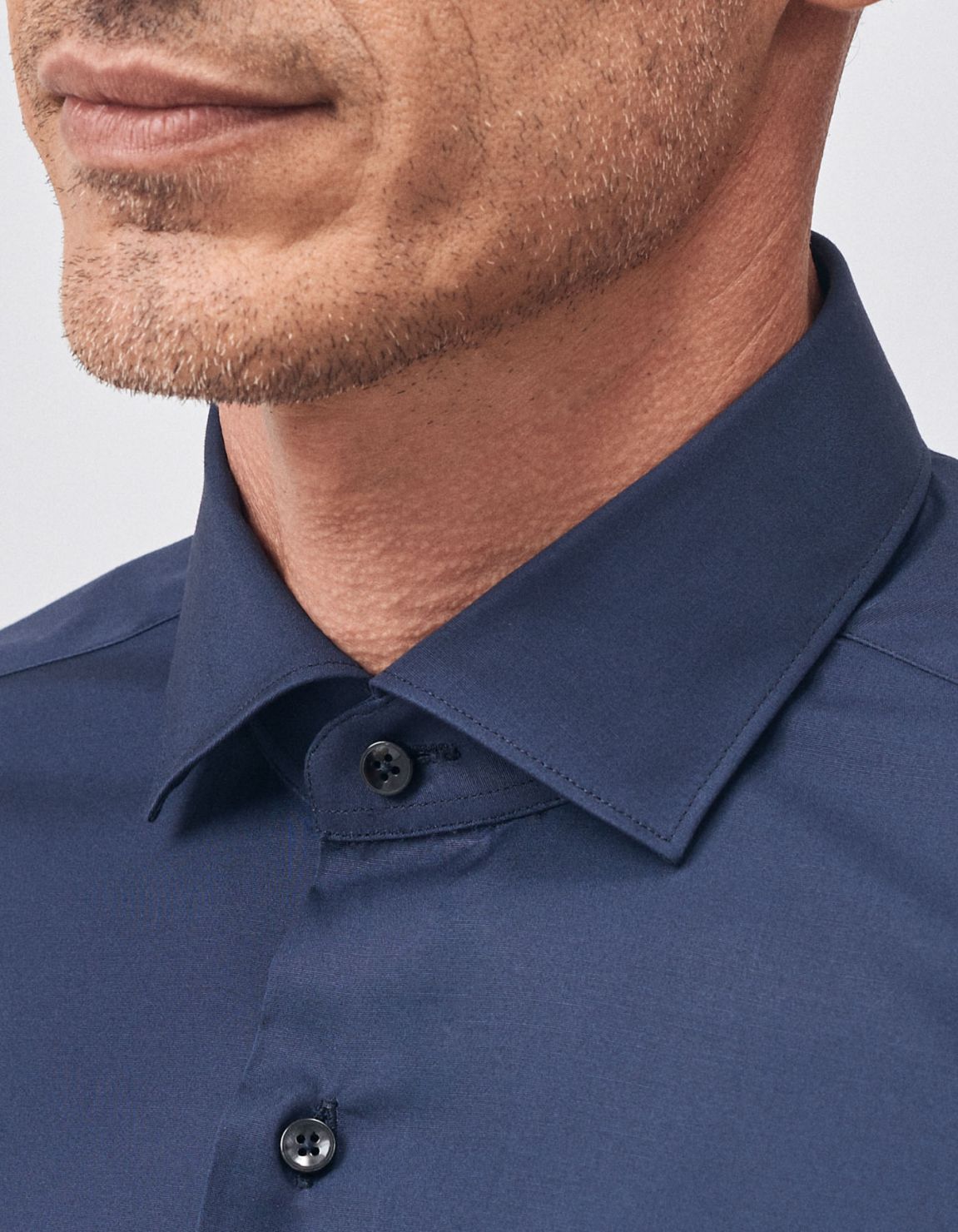 Camicia Collo francese piccolo Tinta Unita Tela Blu navy Tailor Custom Fit 3