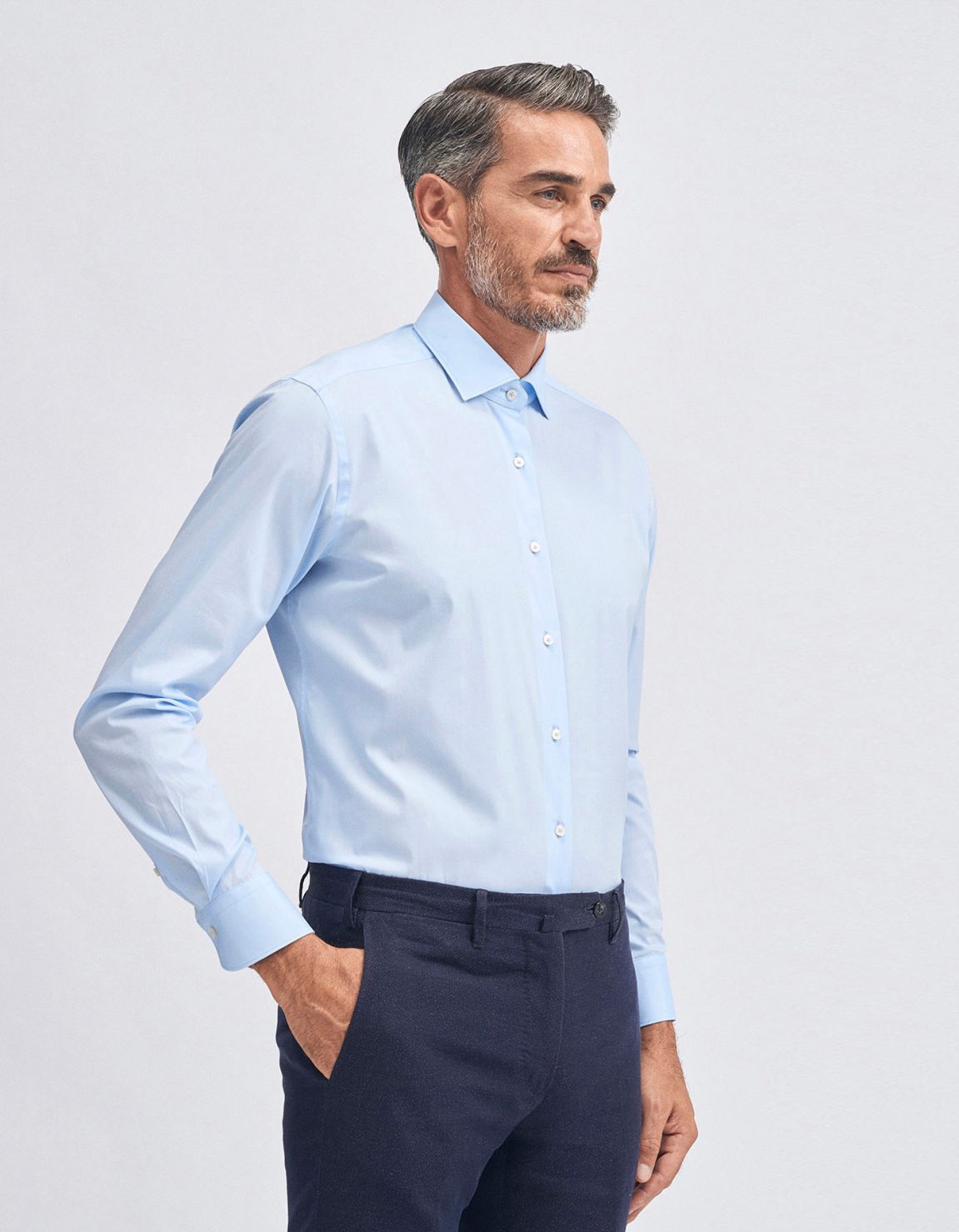 Chemise Col français petit Bleu ciel Toile Unie Tailor Custom Fit 1