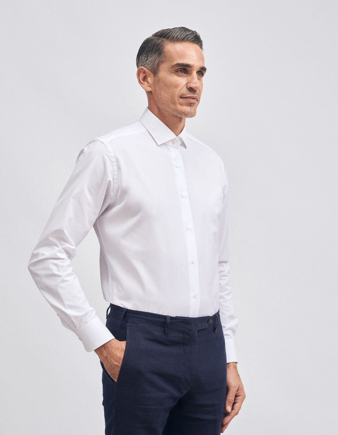 Chemise Col français petit Blanc Twill Unie Tailor Custom Fit 1