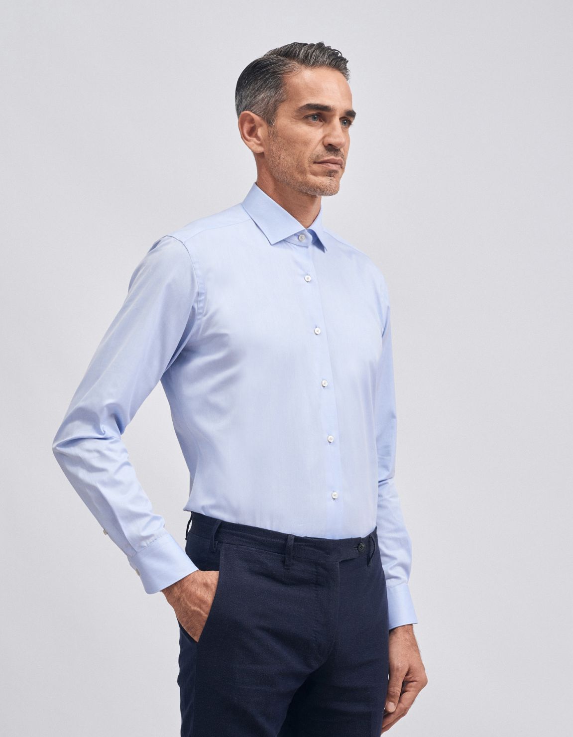 Chemise Col français petit Bleu ciel opaque Twill Unie Tailor Custom Fit 1