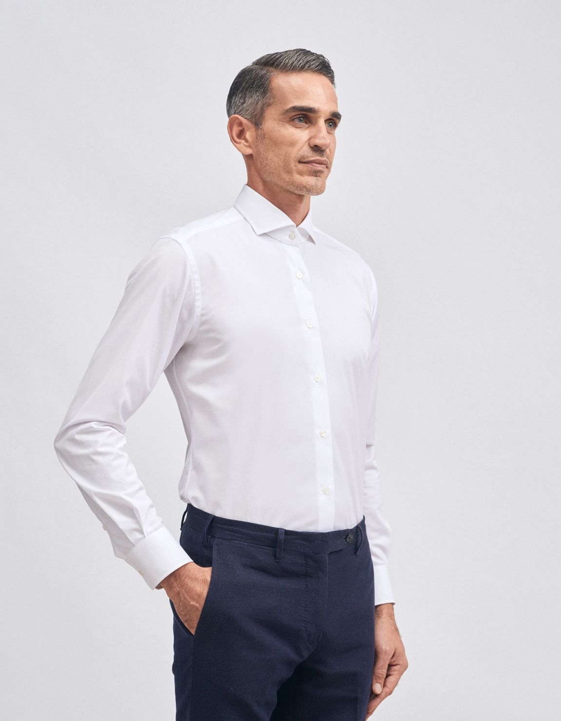 Chemise Col français Blanc Twill Unie Slim Fit 1