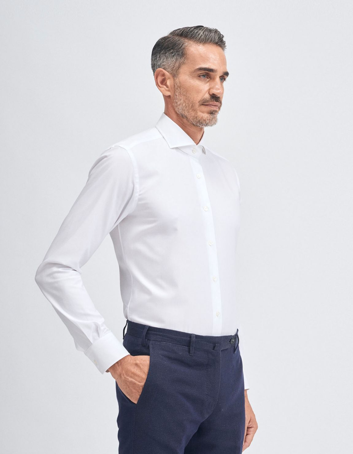 Camisa Cuello francés Blanco Oxford Liso Slim Fit 1