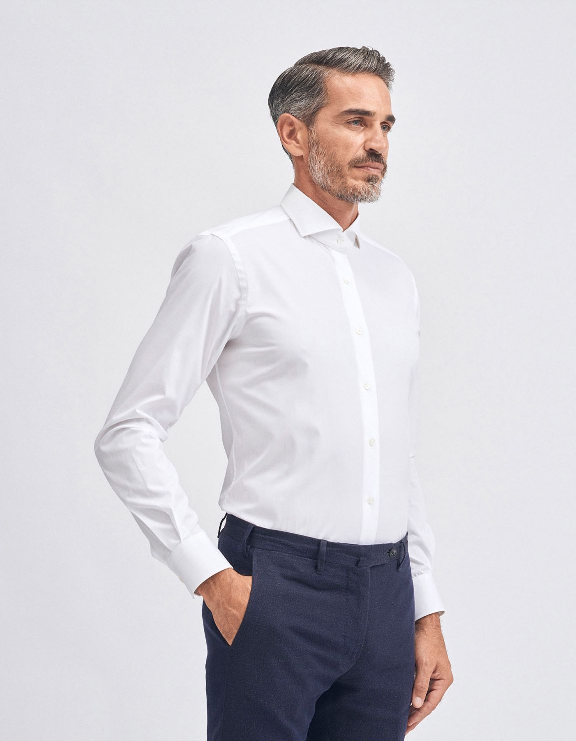 Camisa Cuello francés Blanco Tela Liso Slim Fit 1