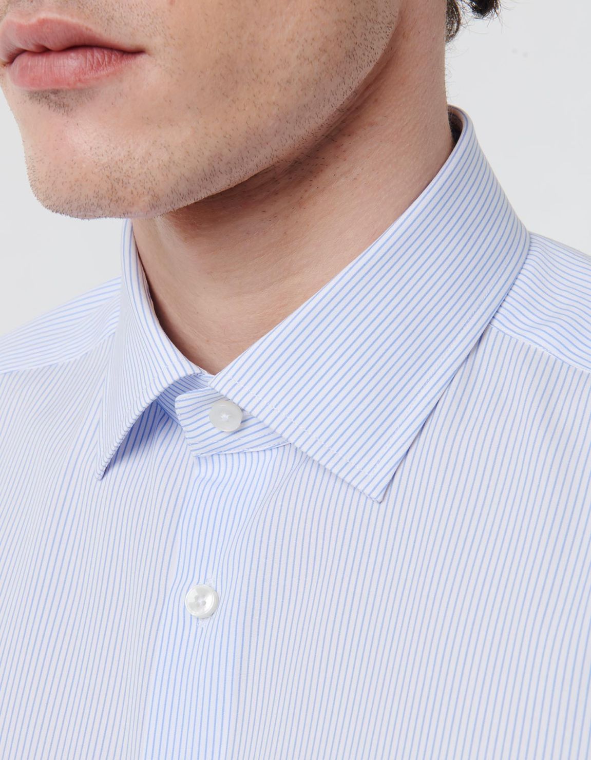 Sky Blue Poplin Stripe Shirt Collar spread Slim Fit 2
