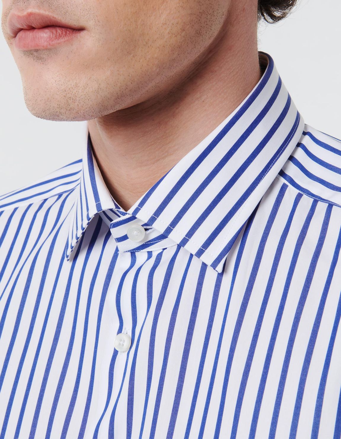 Blue Poplin Stripe Shirt Collar spread Slim Fit 2
